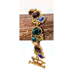 Vintage Multi-Gem Multi-Shape Gold Tone Toggle Clasp 8" Bracelet